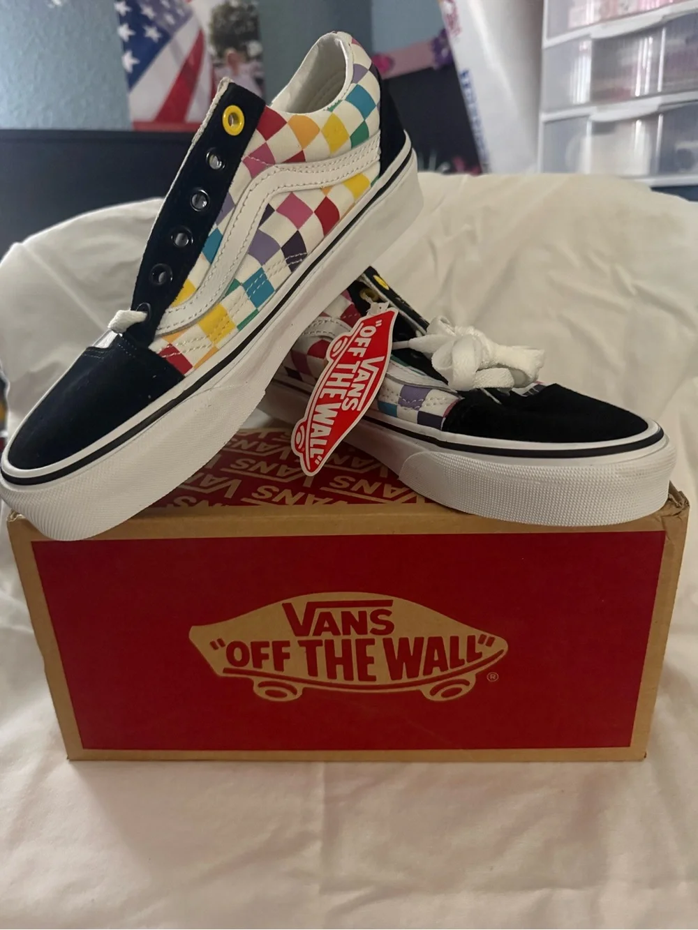 Vans Old Skool Checkerboard Rainbow - Black & White with Multicolor